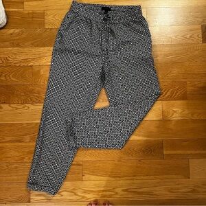 J. Crew White and Blue Ankle Cropped Pants with Geometric Pattern